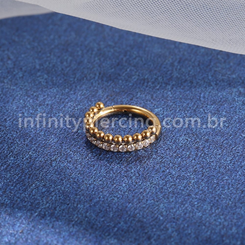 Piercing Argola Titânio Segemento Articulado Indiano Zircônia Cravejada