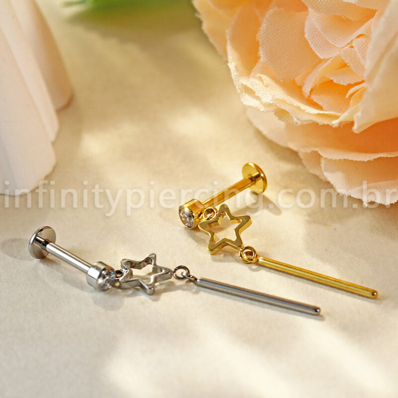 Piercing Labret Titânio Com Pingente Estrela