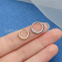 Piercing Argola Titânio Segmento Articulado Indiano Zircônia Cravejada