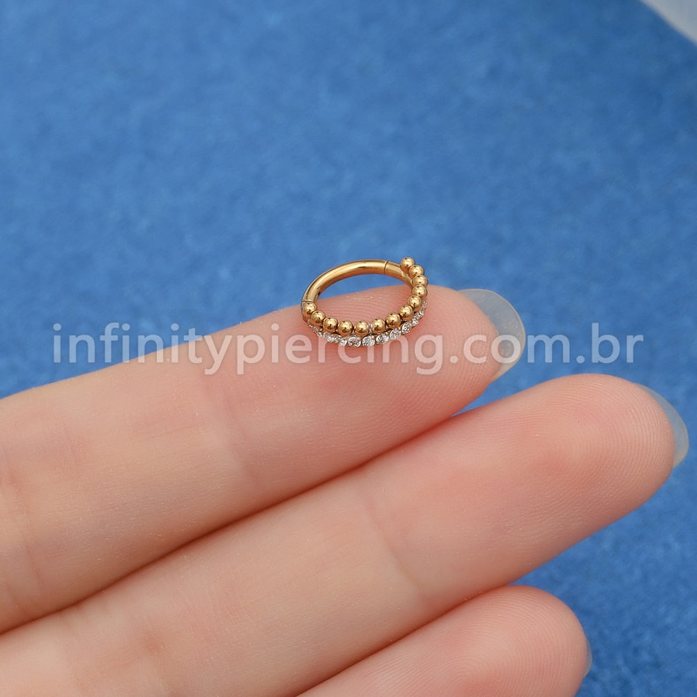 Piercing Argola Titânio Segemento Articulado Indiano Zircônia Cravejada