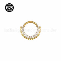 Piercing Argola Titânio Segmento Articulado Indiano Zircônia Cravejada