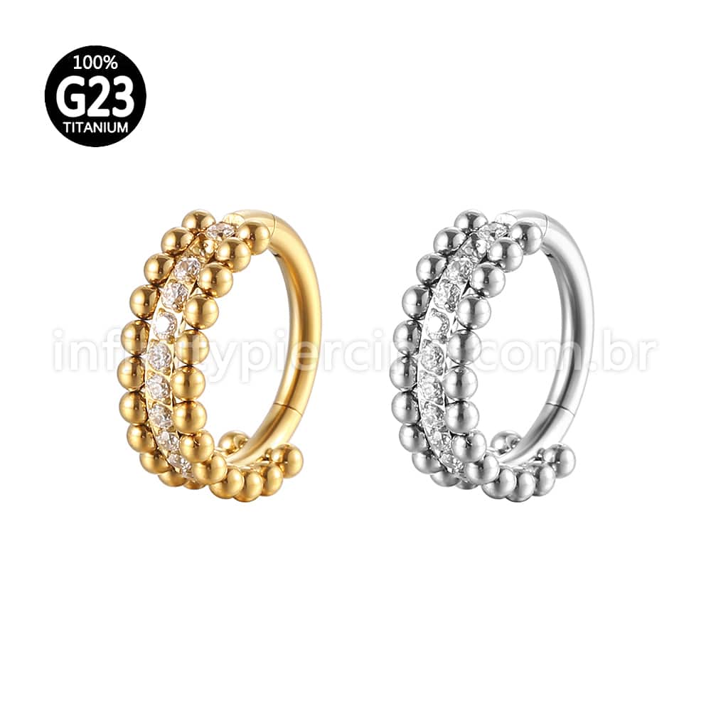 Piercing Argola Titânio Segmento Articulado Indiano Zircônia Cravejada