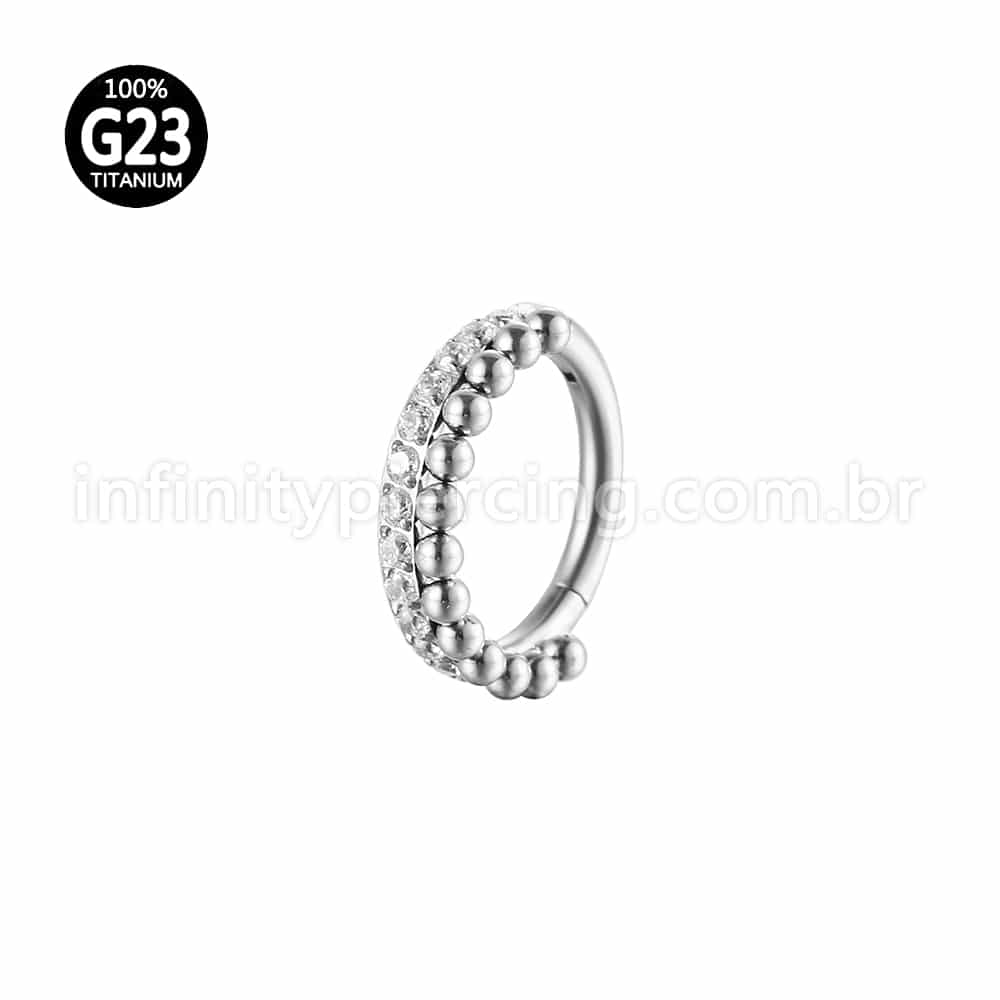 Piercing Argola Titânio Segemento Articulado Indiano Zircônia Cravejada