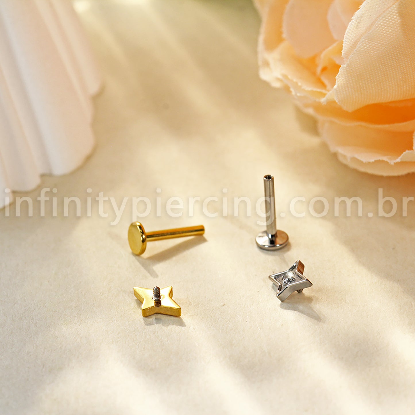 Piercing Labret Titânio Estrela Com Zircônia Cravejada
