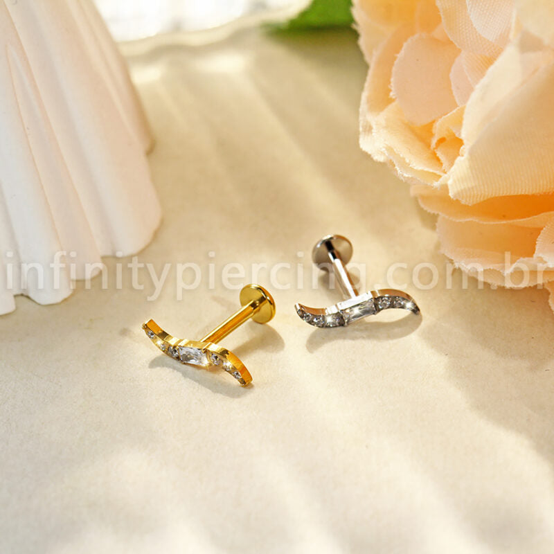 Piercing Labret Titânio Onda Com Zircônia Cravejada