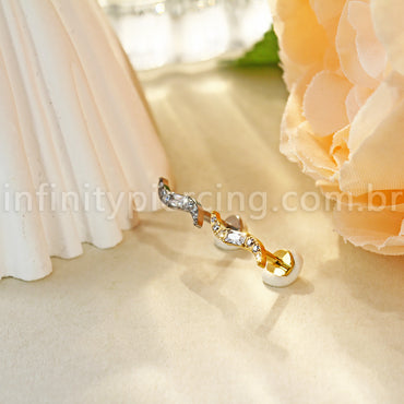 Piercing Labret Titânio Onda Com Zircônia Cravejada