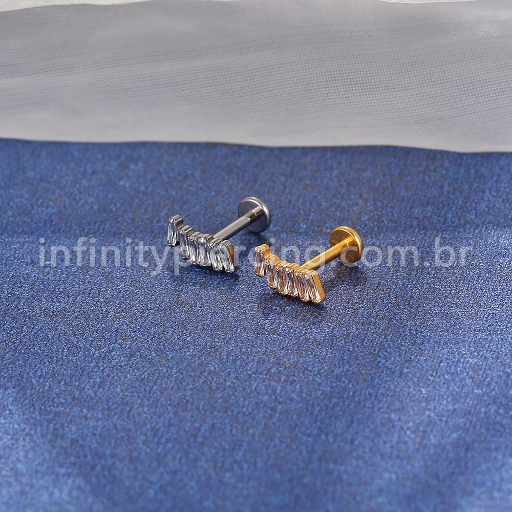 Piercing Labret Titânio 5 Zircônias Retangular