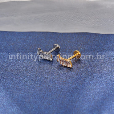 Piercing Labret Titânio 5 Zircônias Retangular