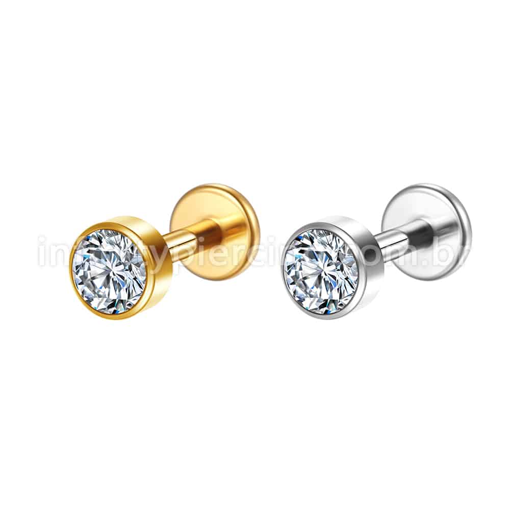 Piercing Labret Aço Cirúrgico Zircônia Rosca Interna