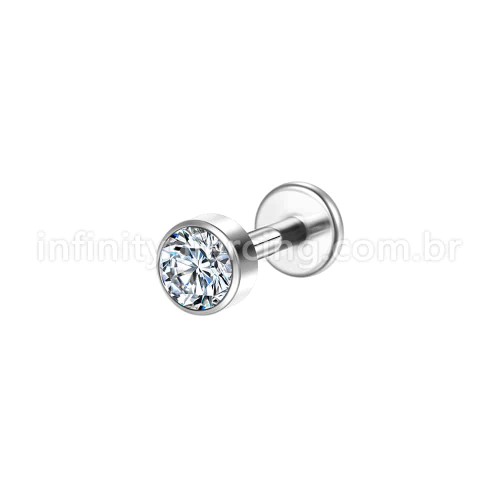 Piercing Labret Aço Cirúrgico Zircônia Rosca Interna