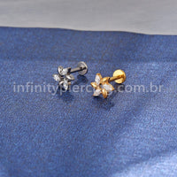 Piercing Labret Titânio Flor 3 Zircônias