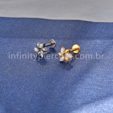 Piercing Labret Titânio Flor 3 Zircônias