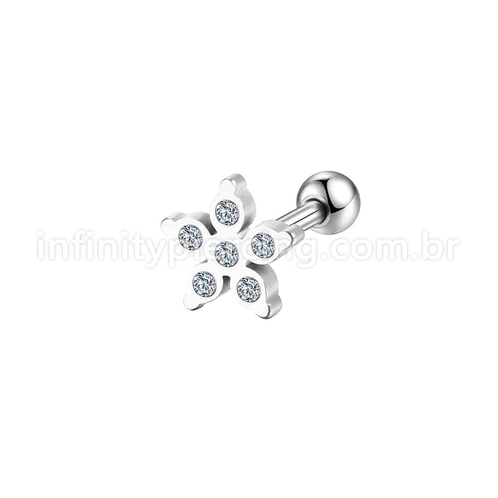 Piercing Microbell Aço Cirúrgico Flor Zircônia