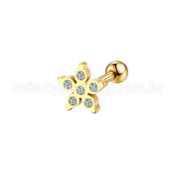 Piercing Microbell Aço Cirúrgico Flor Zircônia