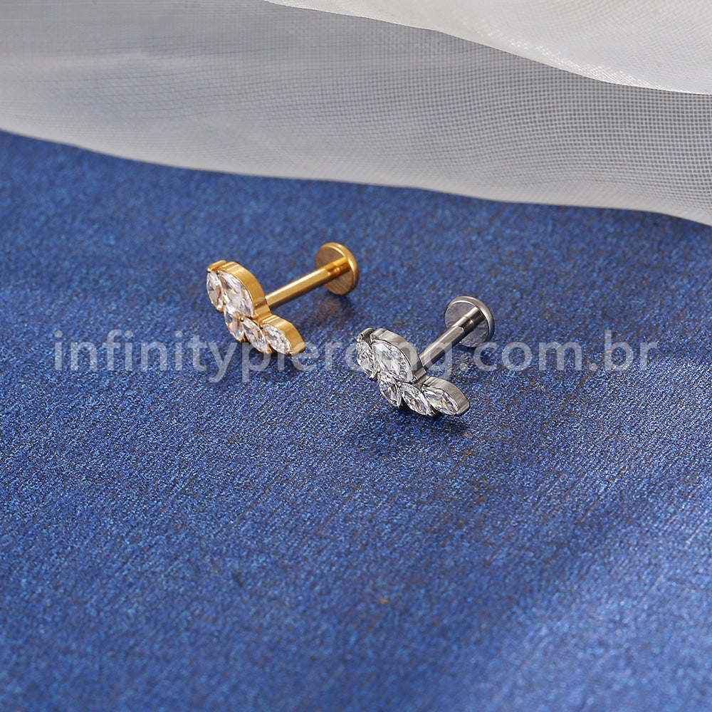 Piercing Labret Titânio Folha 5 Zircônias