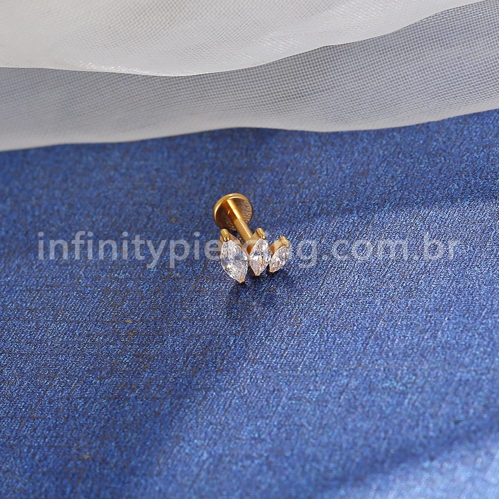 Piercing Labret Titânio Trio Folhas Zircônia
