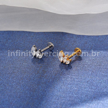 Piercing Labret Titânio Trio Folhas Zircônia
