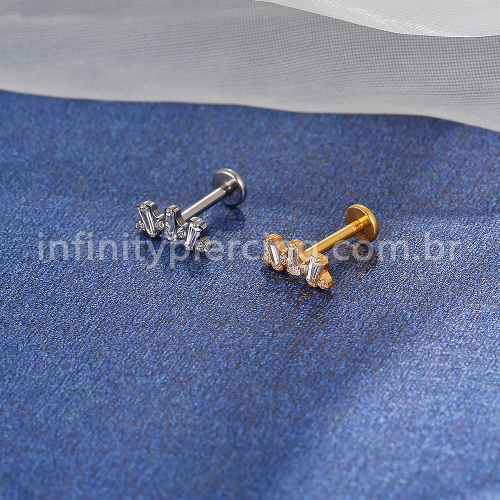 Piercing Labret Titânio Trio Zircônia Retangular