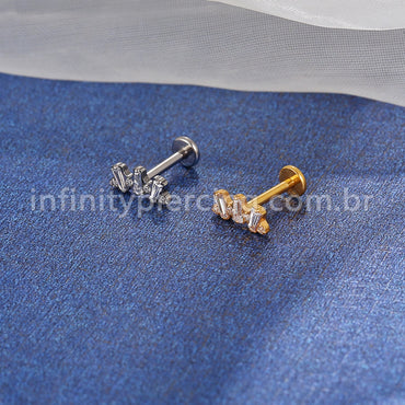 Piercing Labret Titânio Trio Zircônia Retangular