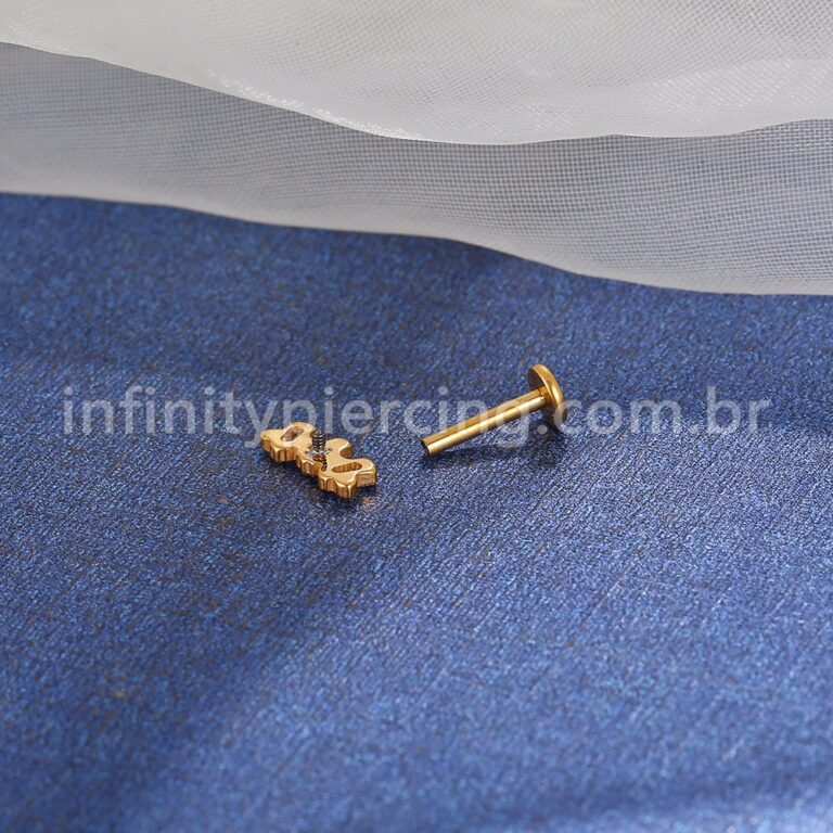 Piercing Labret Titânio Trio Zircônia Retangular