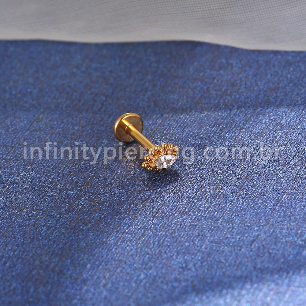 Piercing Labret Aço Cirúrgico Indiano Gota Zircônia