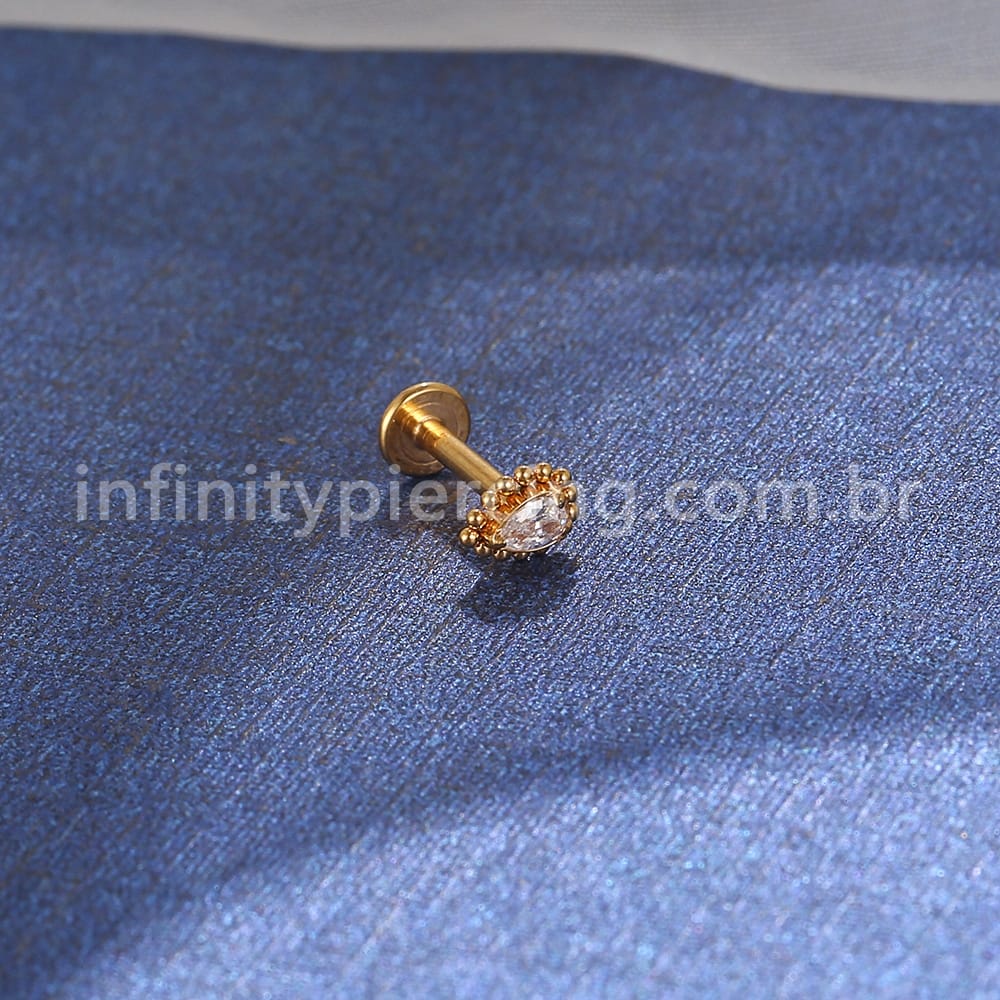 Piercing Labret Aço Cirúrgico Gota Zircônia
