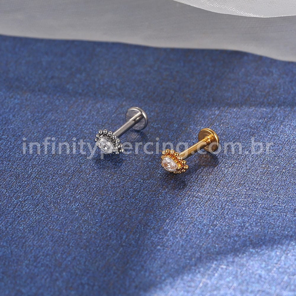 Piercing Labret Aço Cirúrgico Gota Zircônia