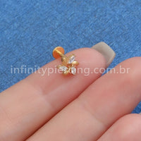 Piercing Labret Titânio Flor 3 Zircônias