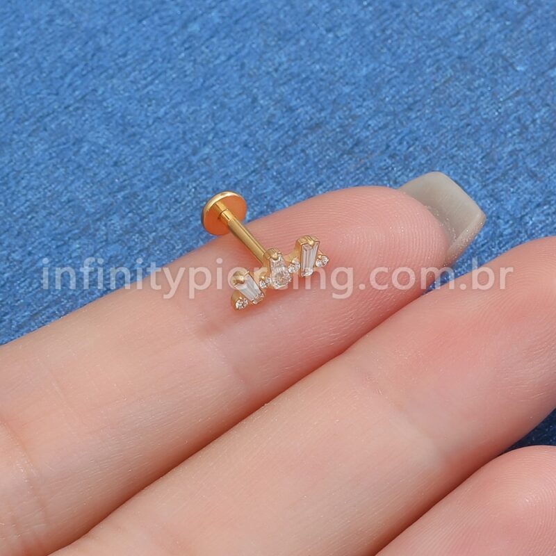 Piercing Labret Titânio Trio Zircônia Retangular