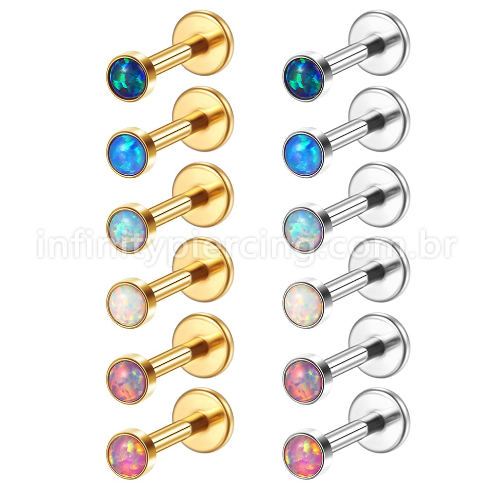 Piercing Labret Aço Cirúrgico Opala Rosca Interna