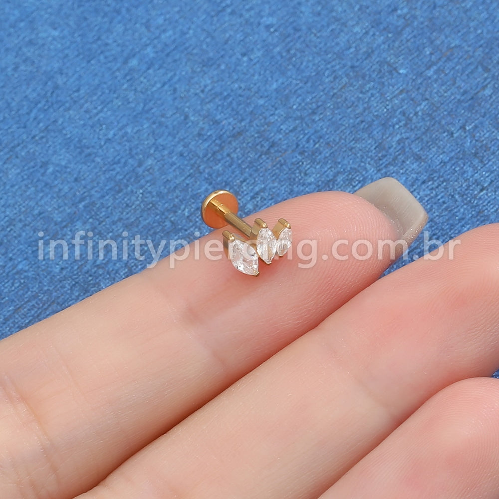 Piercing Labret Titânio Trio Folhas Zircônia