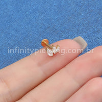 Piercing Labret Titânio Trio Folhas Zircônia