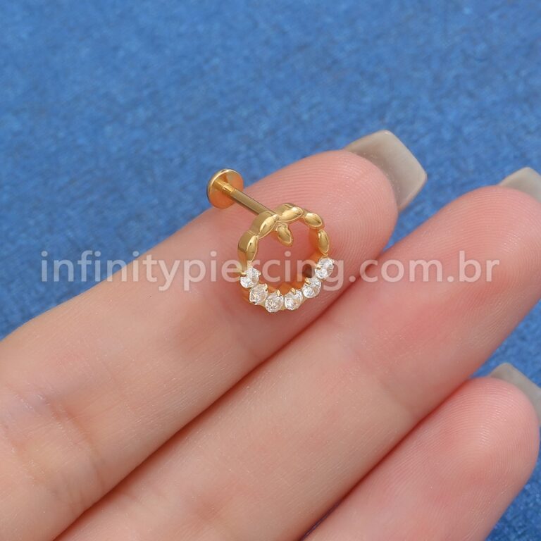 Piercing Labret Titânio Redonda 6 Zircônias
