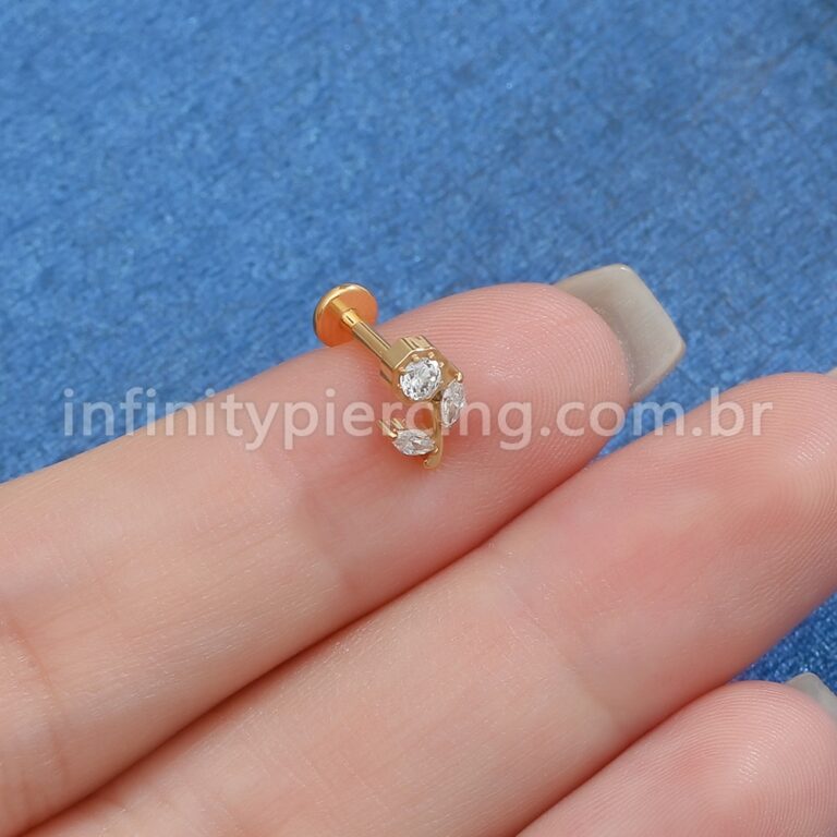 Piercing Labret Titânio Rosa Zircônia