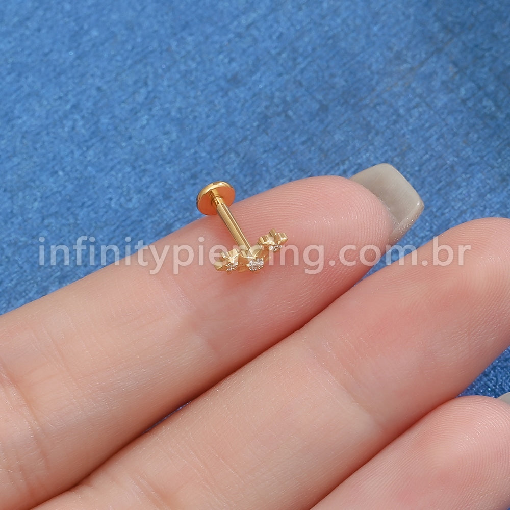 Piercing Labret Titânio 3 Estrelas Zircônias