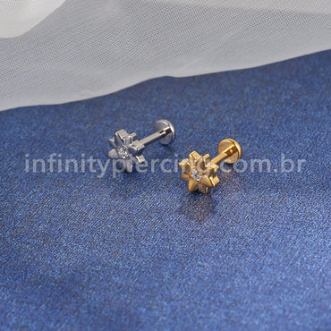 Piercing Labret Titânio Flor Zircônia