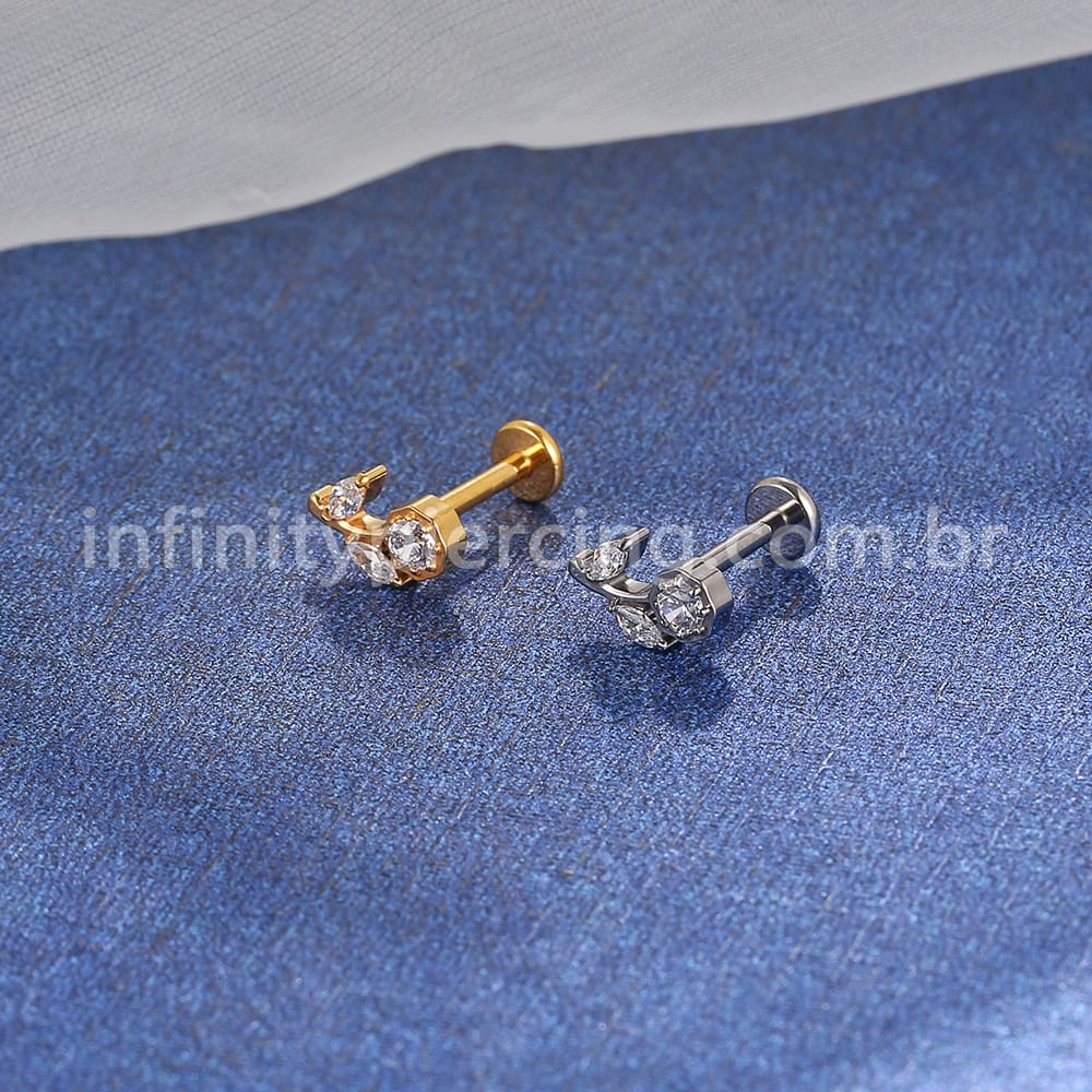 Piercing Labret Titânio Rosa Zircônia