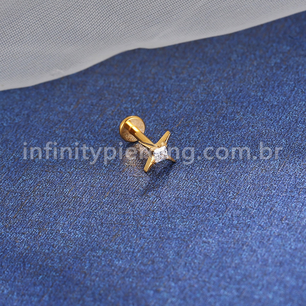 Piercing Labret Titânio Estrela Zircônia