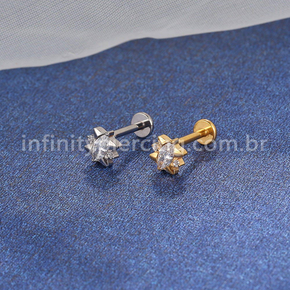 Piercing Labret Titânio Oval Com Detalhe Zircônia