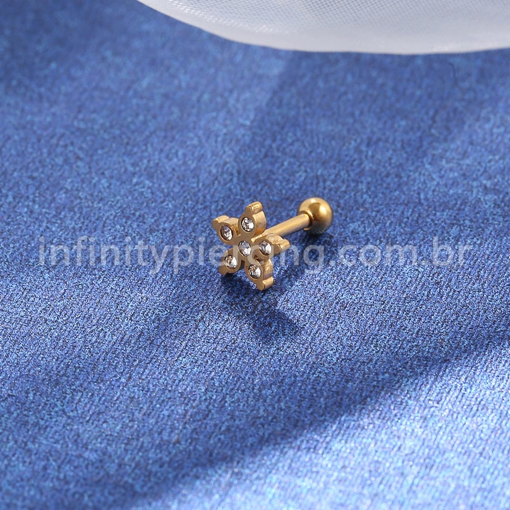 Piercing Microbell Aço Cirúrgico Flor Zircônia