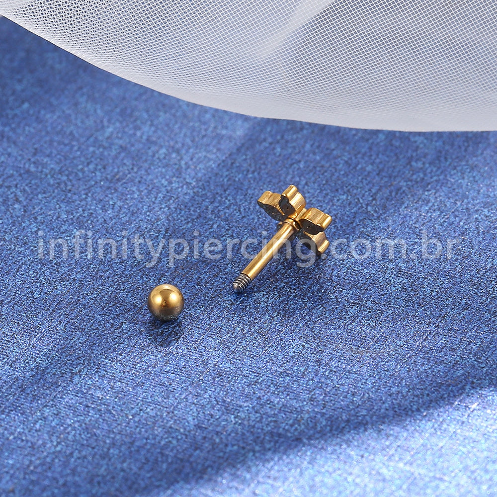 Piercing Microbell Aço Cirúrgico Flor Zircônia
