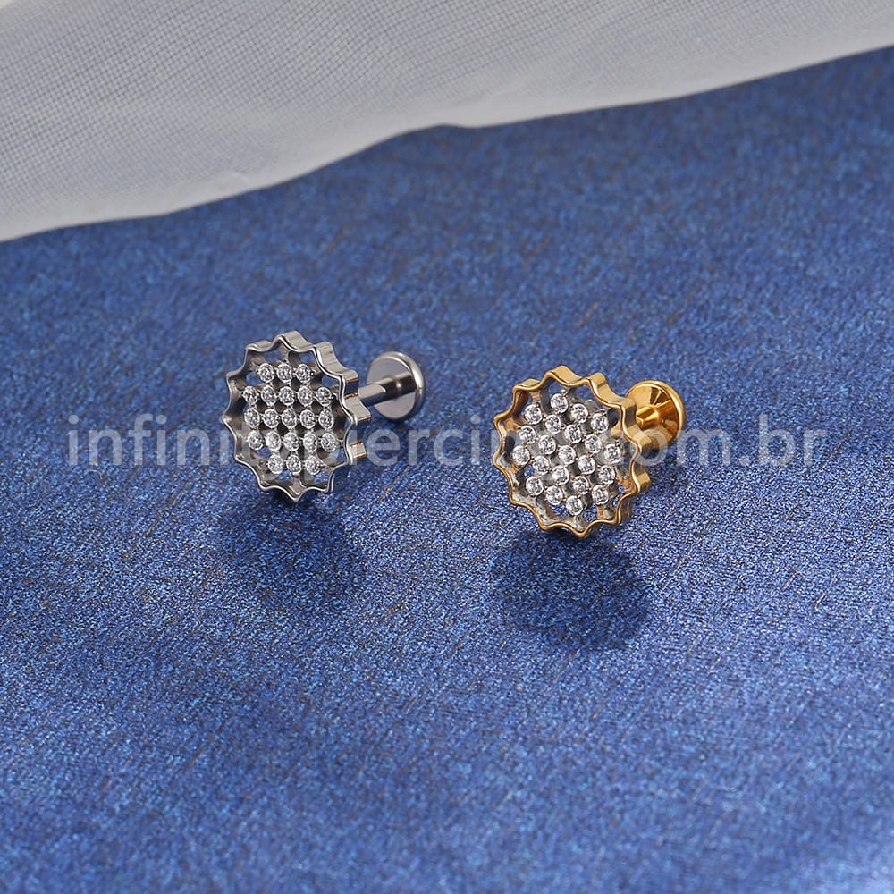 Piercing Labret Titânio Girassol Zircônia