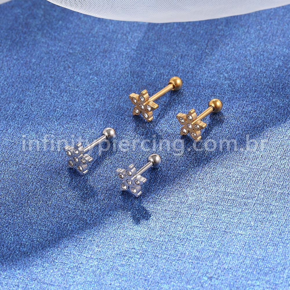 Piercing Microbell Aço Cirúrgico Flor Zircônia