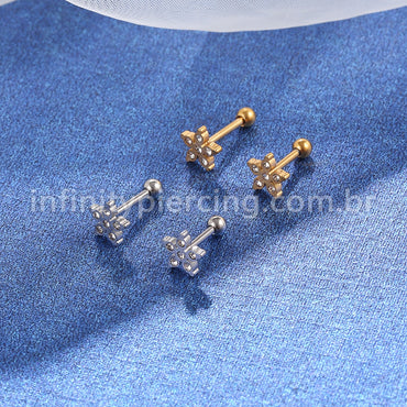 Piercing Microbell Aço Cirúrgico Flor Zircônia