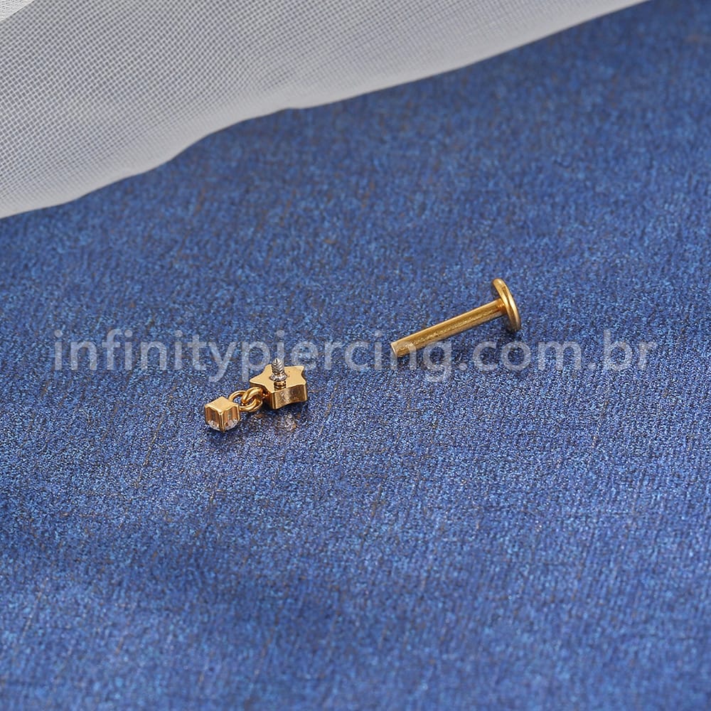 Piercing Labret Titânio Estrela Zircônia Com Pingente