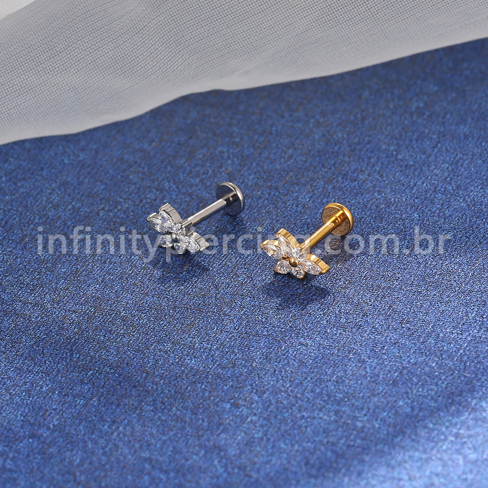 Piercing Labret Titânio Flor Zircônia Oval