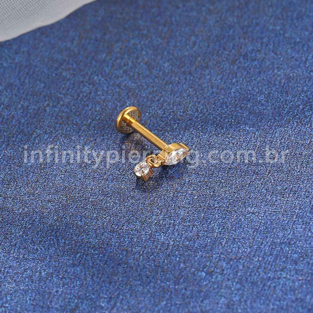 Piercing Labret Titânio Zircônia Oval Com Pingente
