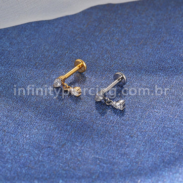 Piercing Labret Titânio Zircônia Oval Com Pingente