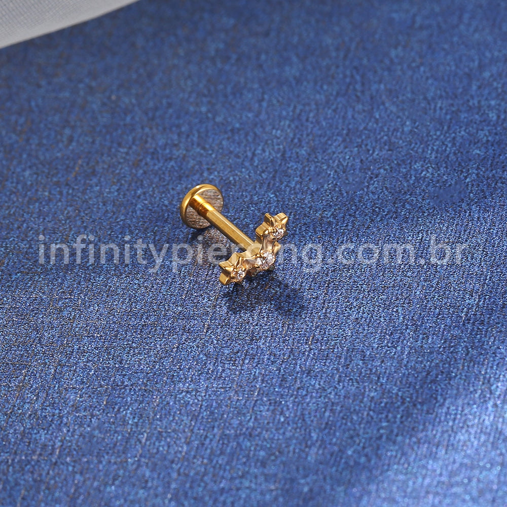 Piercing Labret Titânio 3 Estrelas Zircônias