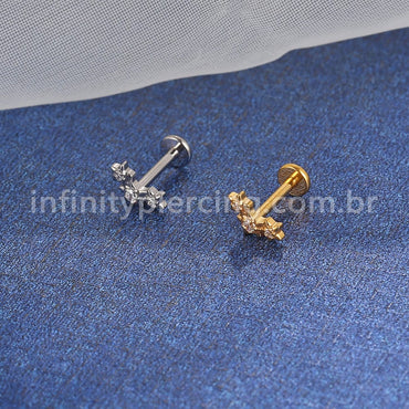 Piercing Labret Titânio 3 Estrelas Zircônias